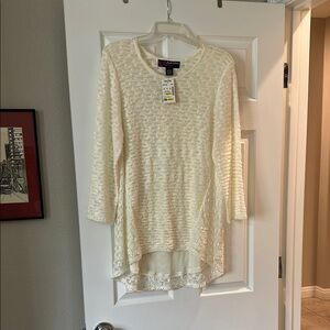 Peck & Peck Cream Asymmetrical 3/4 Sleeve Tunic